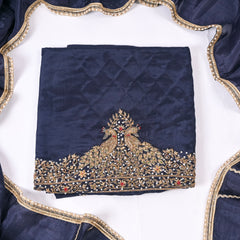 Silk Navy Blue Unstitched Suit