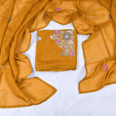 Organza Yellow Unstitched Suit