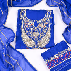 Organza Blue Unstitched Suit