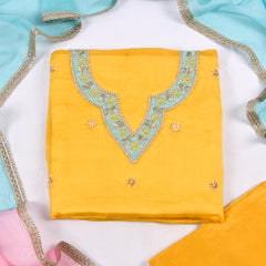 Organza Yellow Unstitched Suit