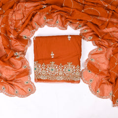 Organza Rust Unstitched Suit