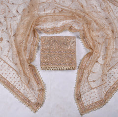 Glass Shimmer Beige Unstitched Suit