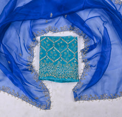 Glass Organza Aqua Blue Unstitched Suit