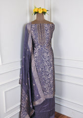 Banarasi Silk Purple Unstitched Suit