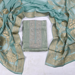 Banarasi Silk Pista Green Unstitched Suit