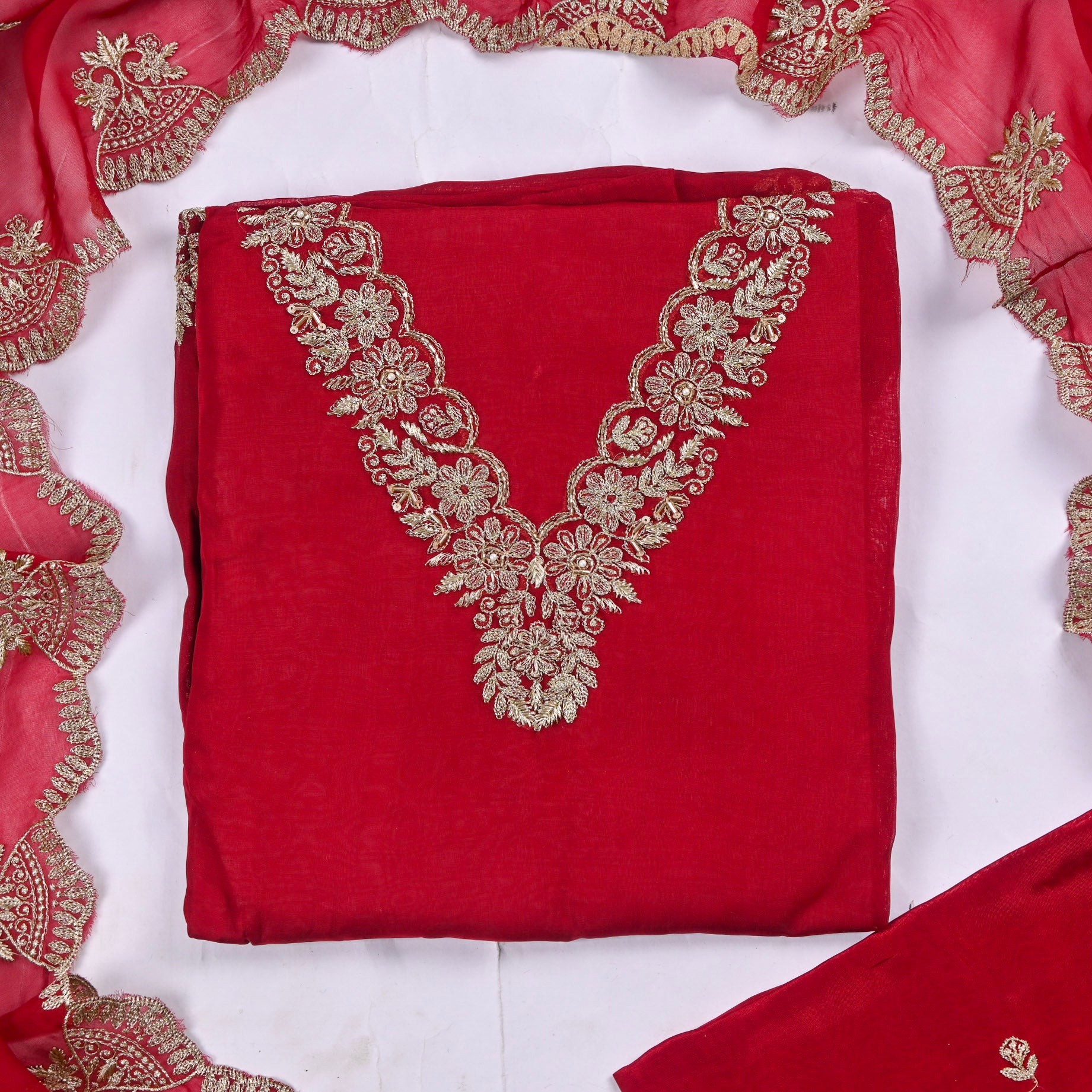 Organza Maroon Unstitched Suit