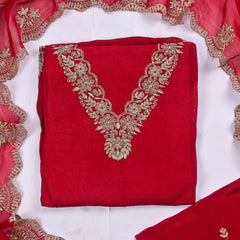 Organza Maroon Unstitched Suit