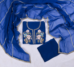 Organza Blue Unstitched Suit