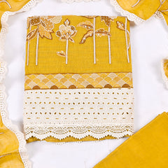 Mul Chanderi Yellow Unstitched Suit