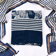 Maheshwari Cotton Navy Blue Unstitched Suit