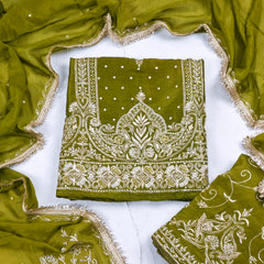 Khadi Mehandi Unstitched Lehenga Suit