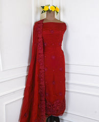 Organza Maroon Unstitched Suit