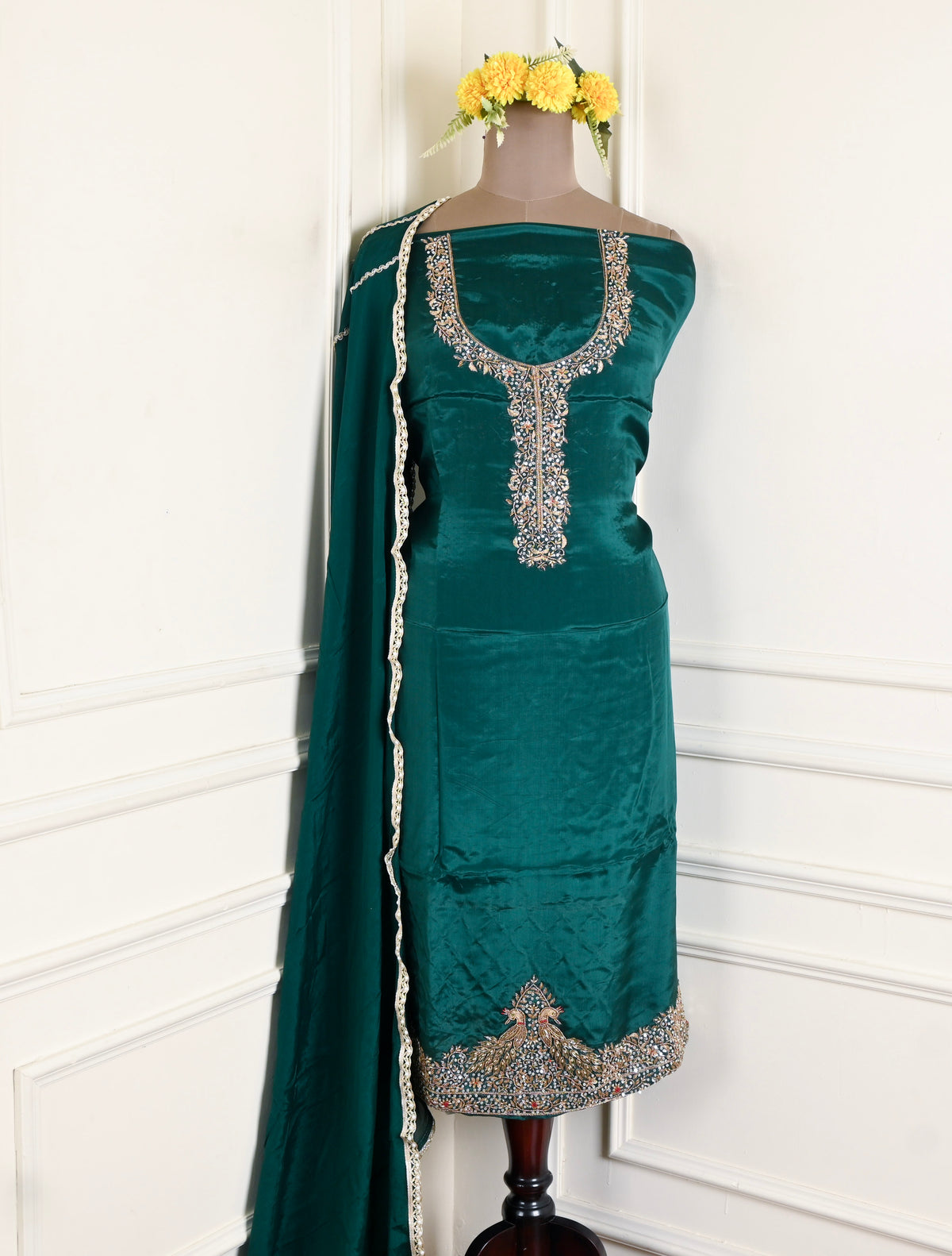 Silk Green Unstitched Suit