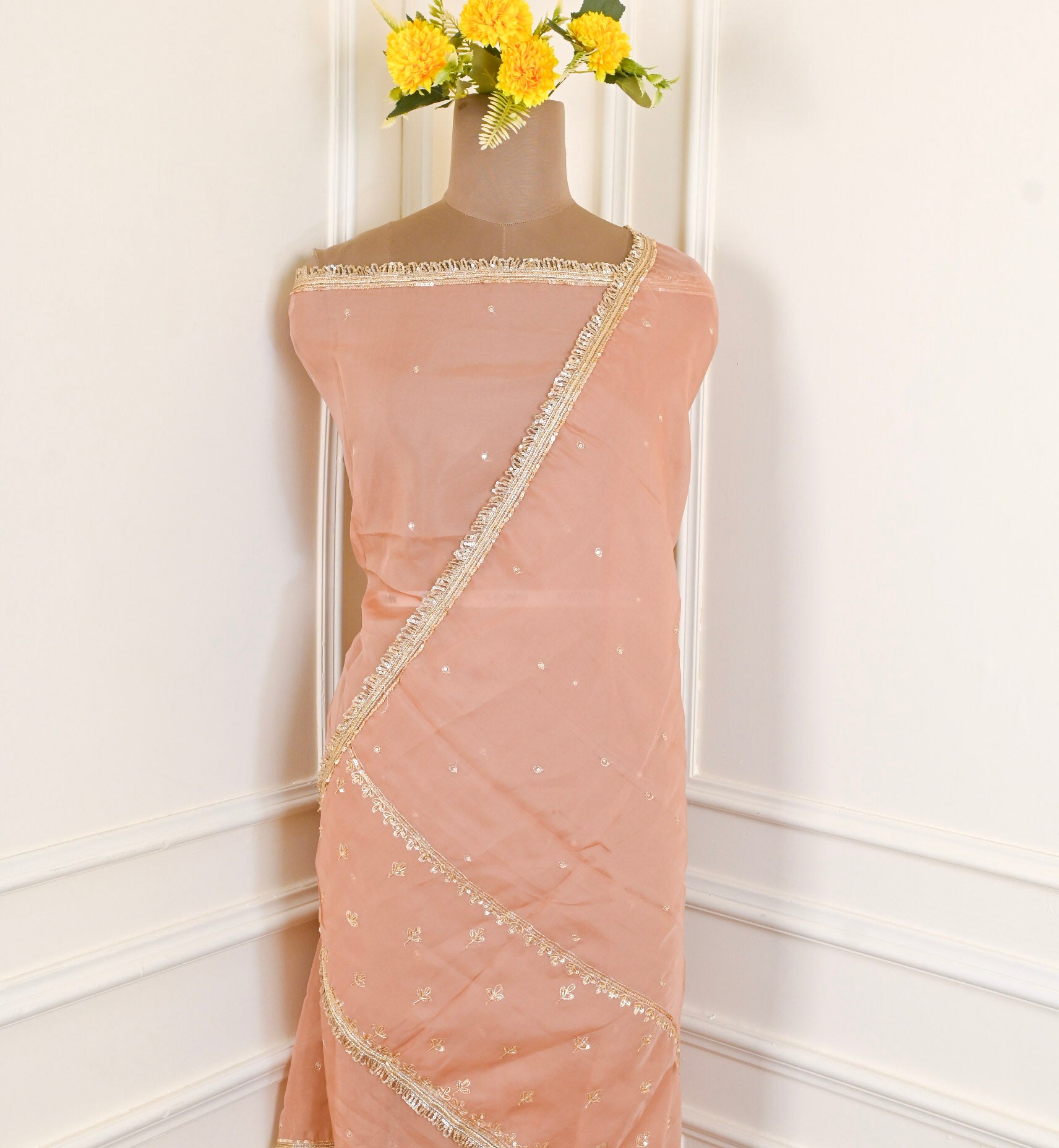 Tissue Shimmer Beige Peach Unstitched Suit