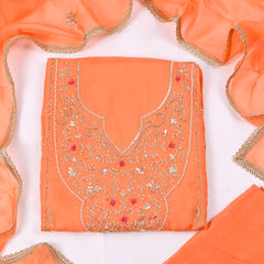 Organza Orange Unstitched Suit