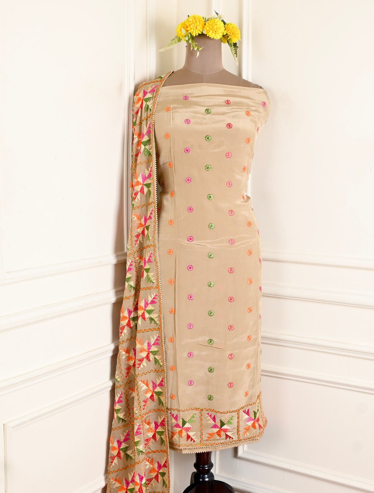 Crepe Beige Unstitched Suit