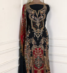 Organza Black Unstitched Suit