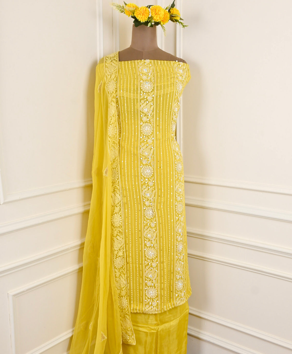 Georgette Yellow Unstitched Suit