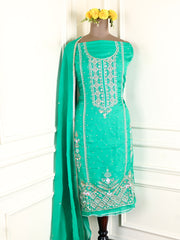 Twill Organza Sea Green Unstitched Suit