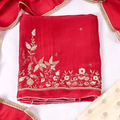 Silk Organza Maroon Unstitched Suit