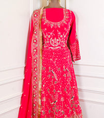 Crepe Magenta Peplum Lehenga Suit