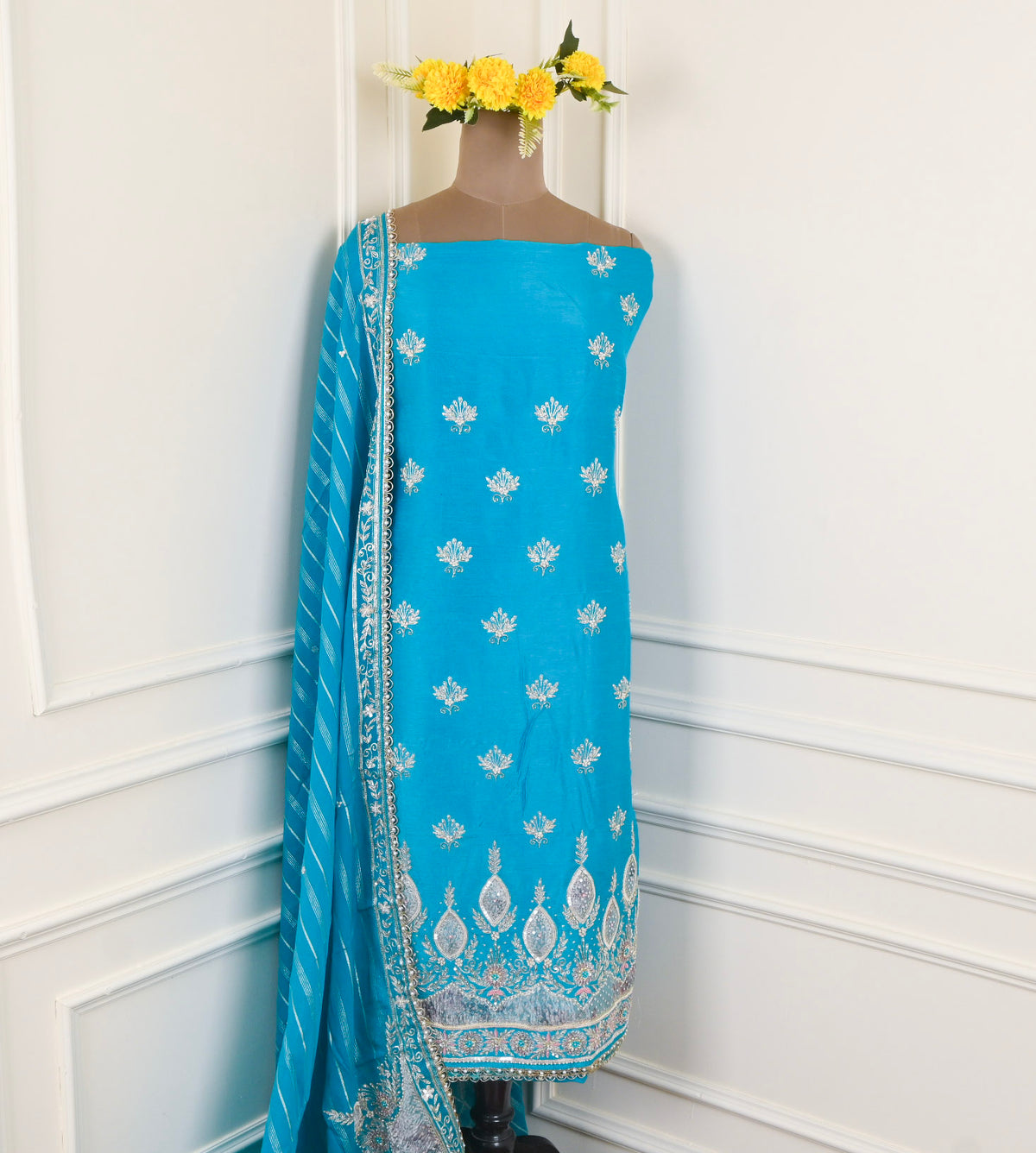 Raw Silk Sky Blue Unstitched Suit