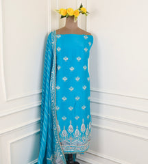 Raw Silk Sky Blue Unstitched Suit