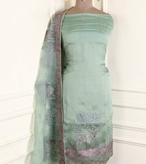 Organza Pista Green Unstitched Suit
