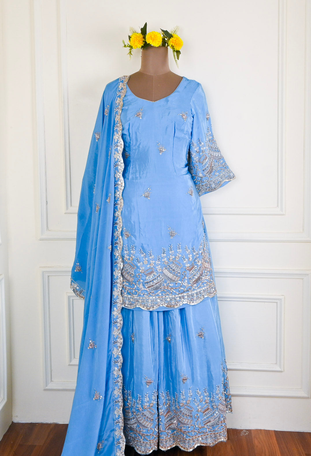 Georgette Powder Blue Unstitched Suit