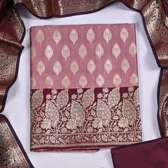 Banarasi Silk Pink Unstitched Suit