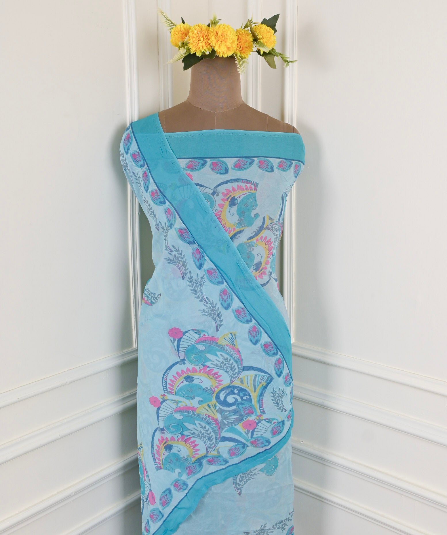 Georgette Sky Blue Unstitched Suit