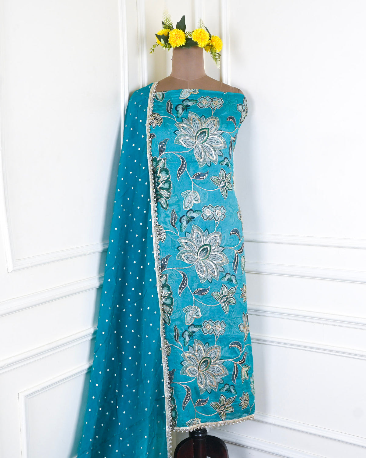 Organza Ferozi Unstitched Suit