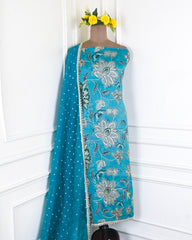 Organza Ferozi Unstitched Suit