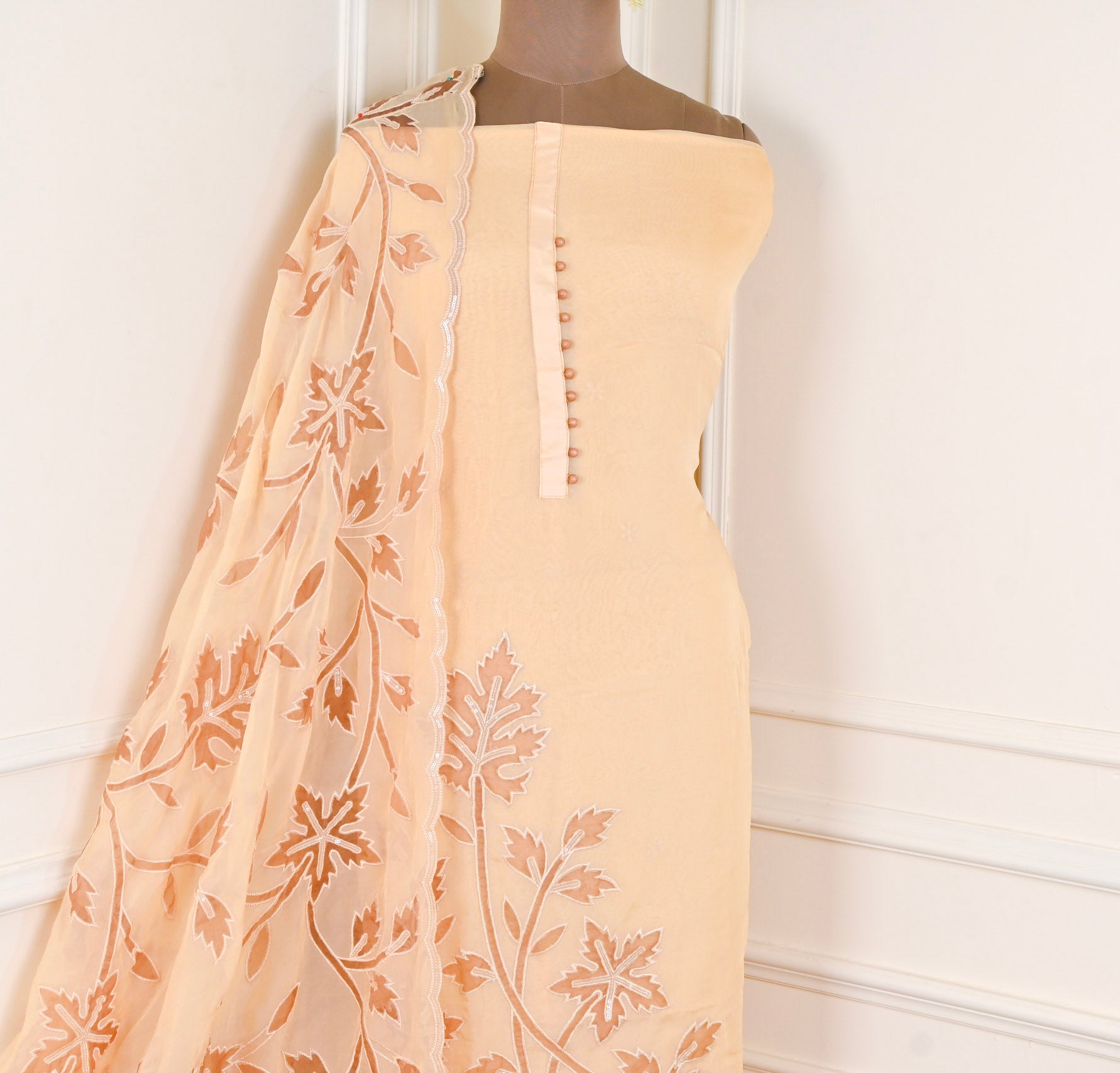 Organza Beige Unstitched Suit