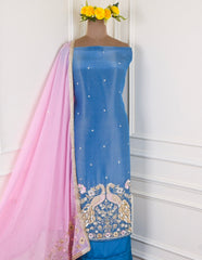 Shimmer Powder Blue Unstitched Suit