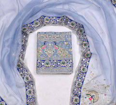 Glass Shimmer Powder Blue Unstitched Suit