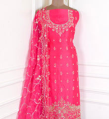 Khadi Magenta Unstitched Suit