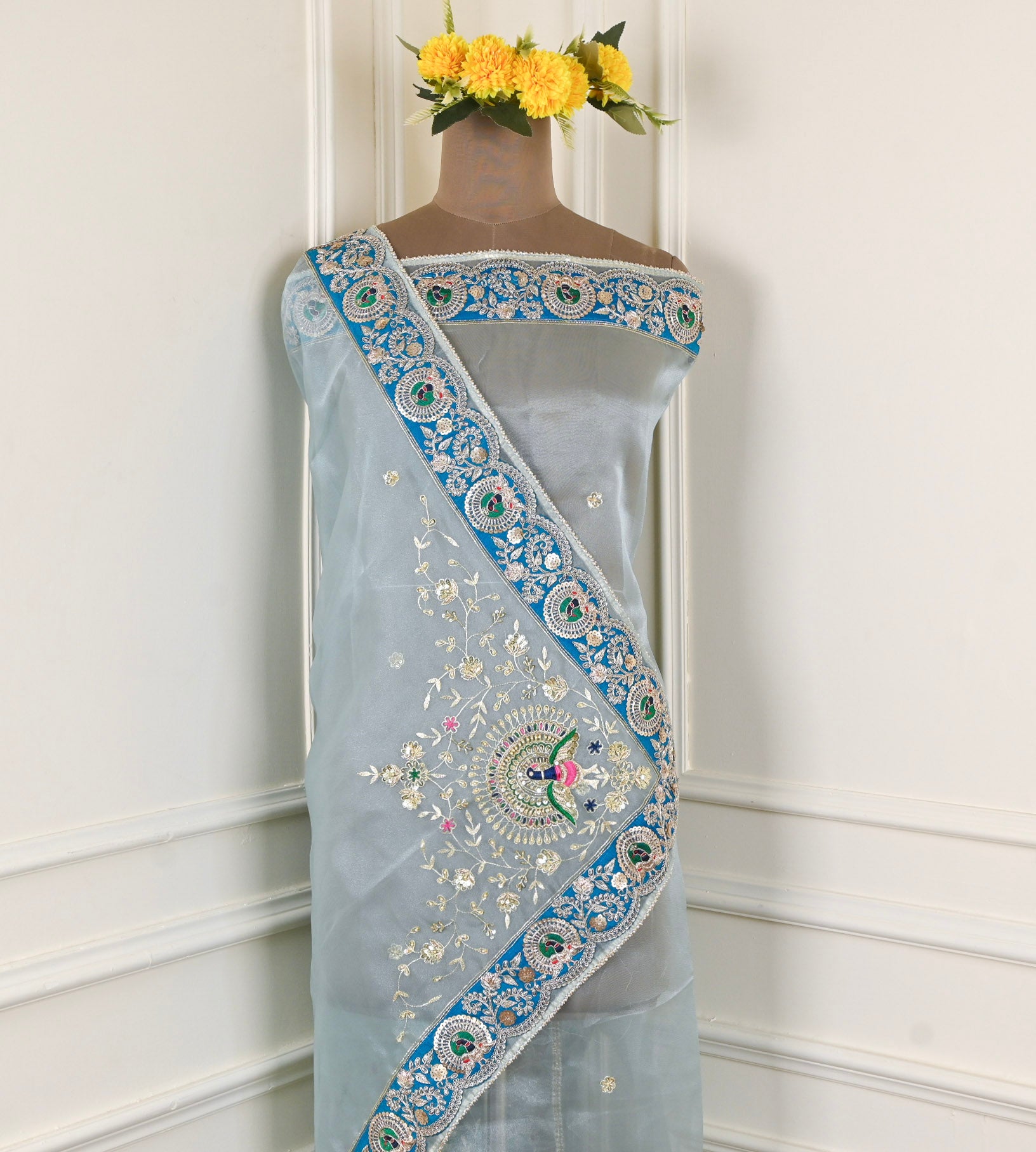 Glass Shimmer Ice Blue Unstitched Suit