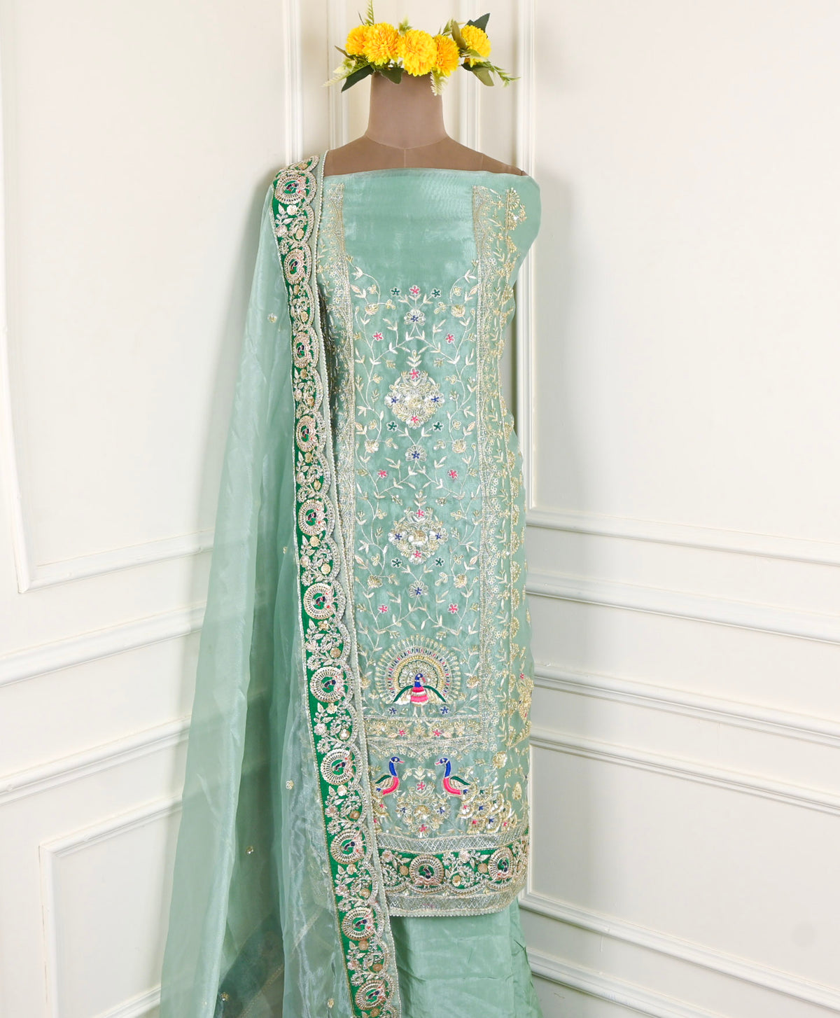 Glass Shimmer Sea Green Unstitched Suit