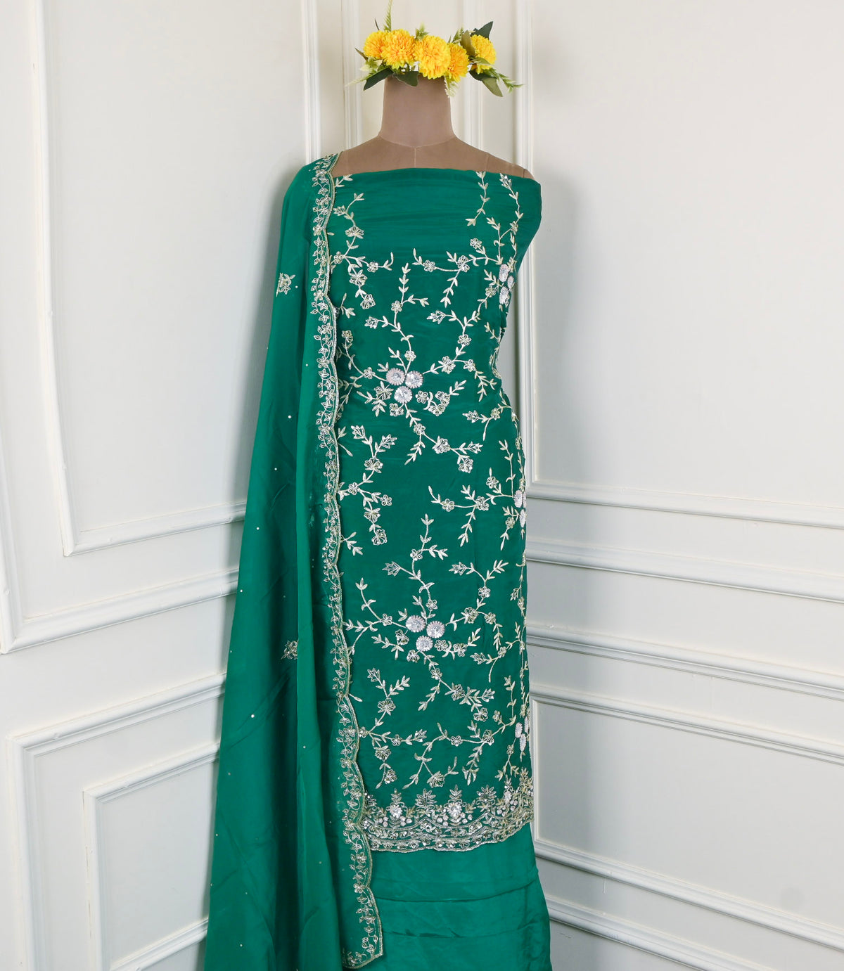 Crepe Green Unstitched Suit