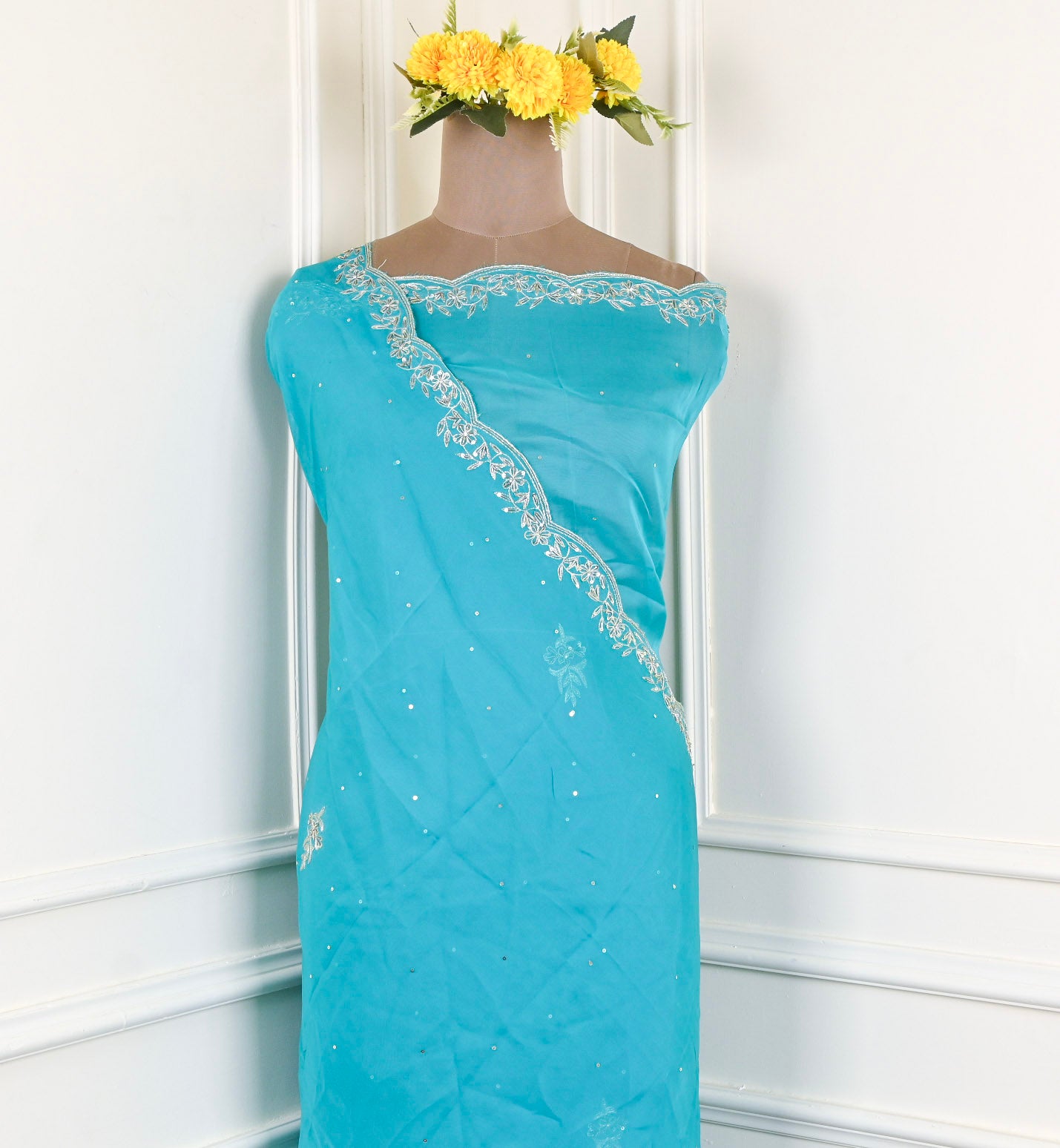 Crepe Sky Blue Unstitched Suit