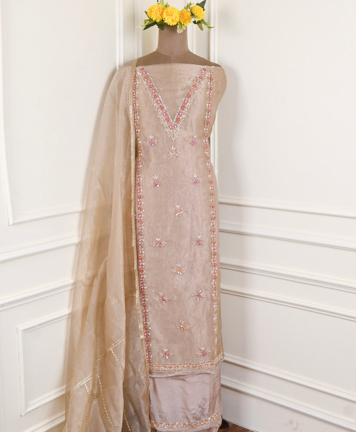 Crush Beige Unstitched Suit