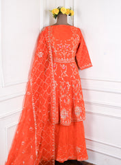Crepe Orange Peplum Lehenga Suit