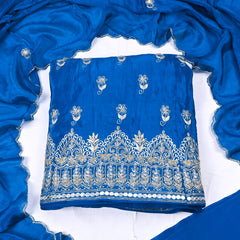 Crepe Blue Semi-Stitched Anarkali Suit