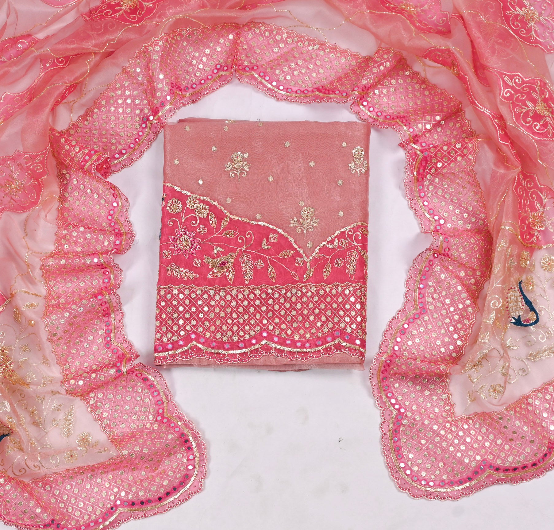 Glass Shimmer Baby Pink Unstitched Suit
