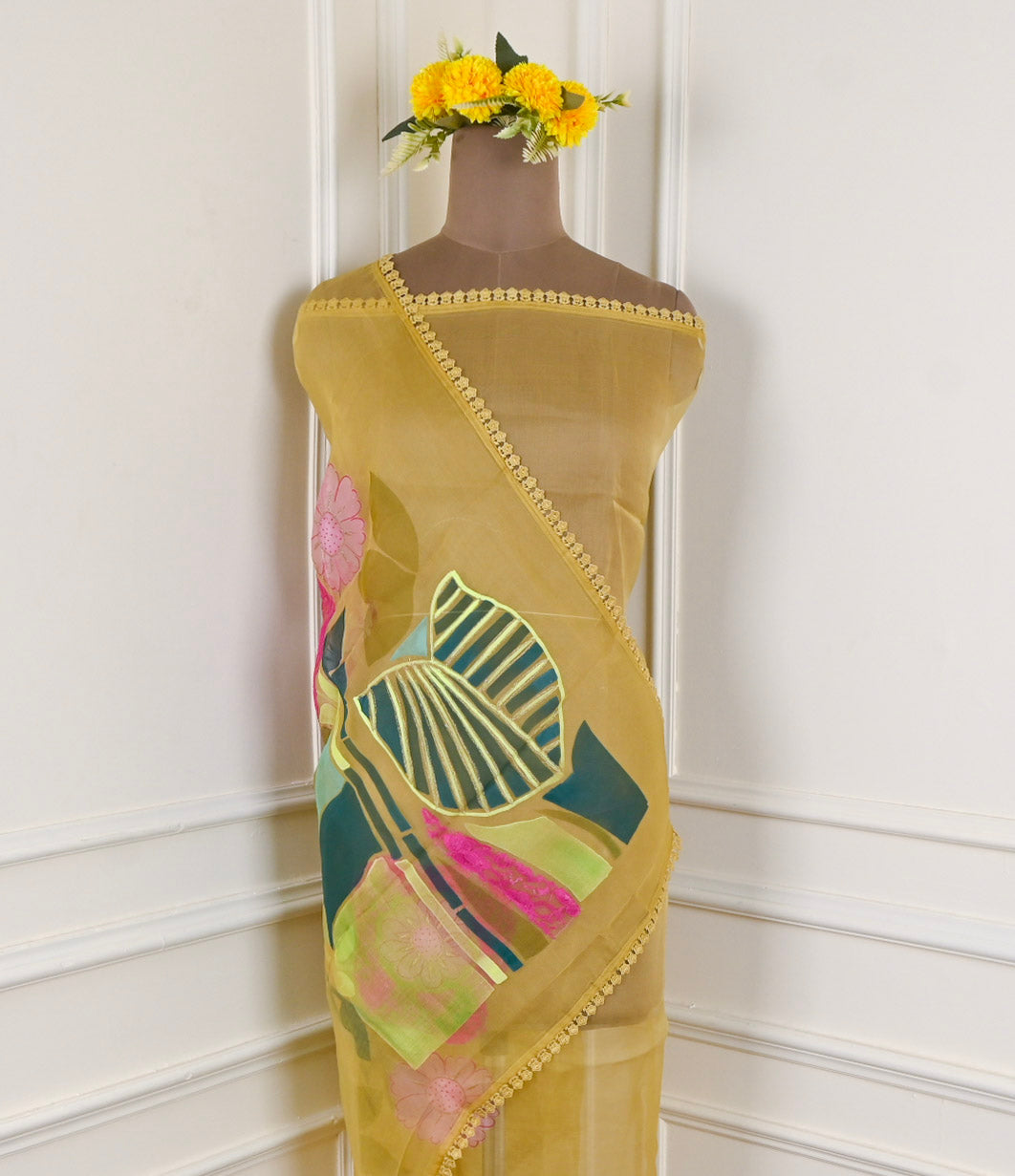 Organza Yellow Unstitched Suit