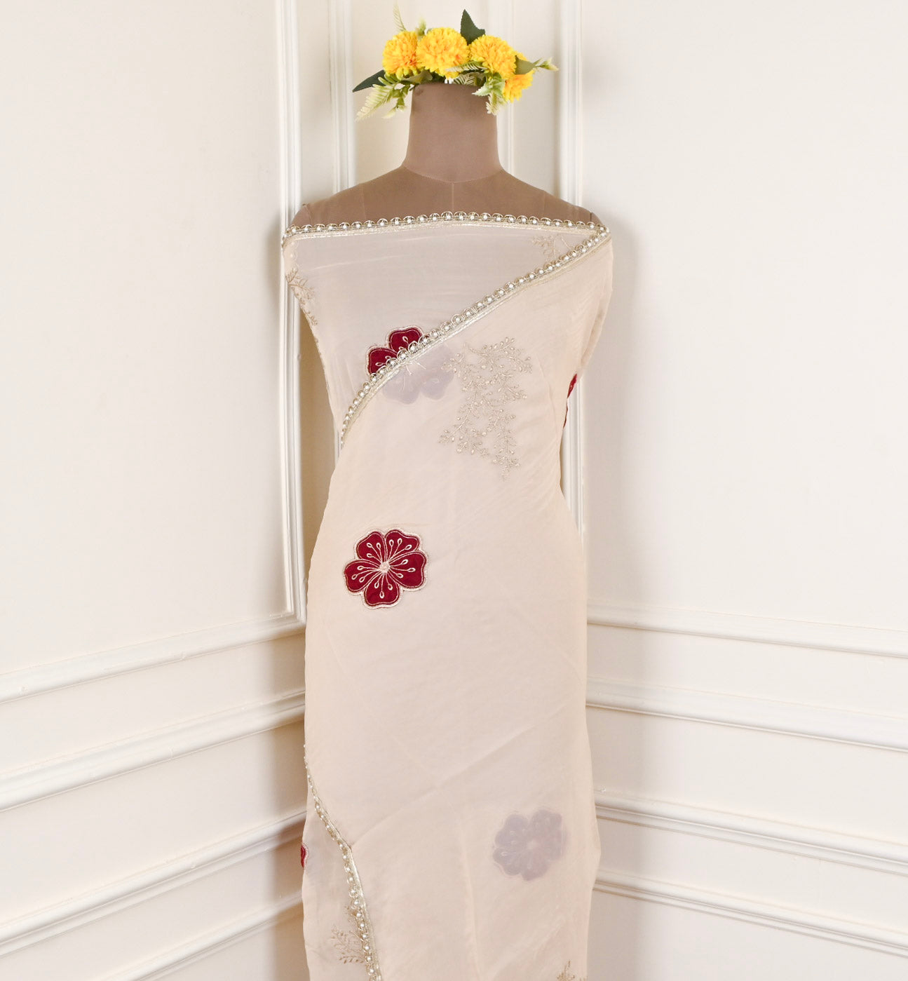 Organza Off-white Unstitched Suit