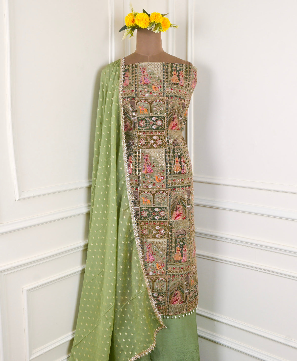 Crepe Green Unstitched Suit