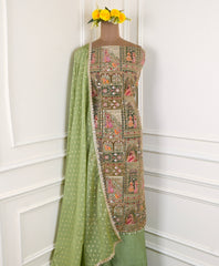 Crepe Green Unstitched Suit