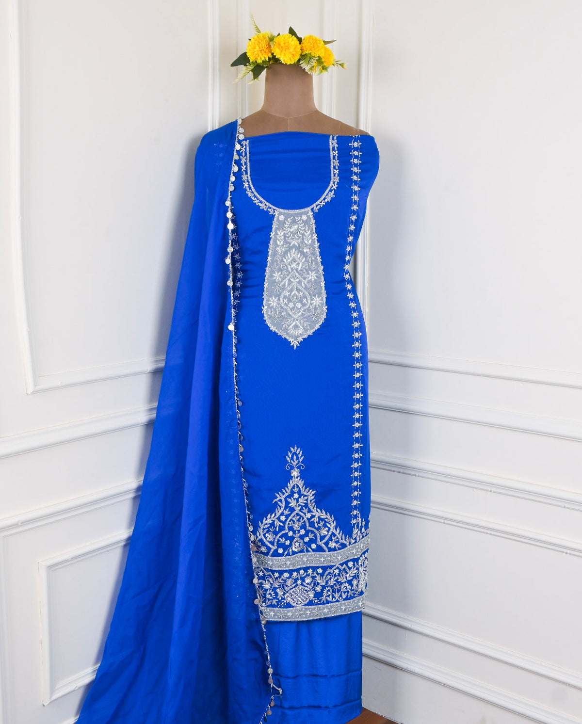 Organza Blue Unstitched Suit